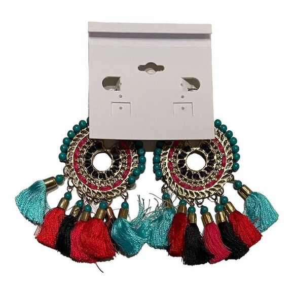 Anthropologie Jardin Tassel Beaded Bohemian Earrings New